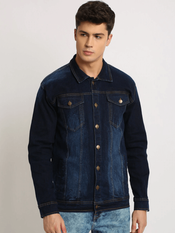 Mens Denim Jacket Dark Blue - Front View - AceCart