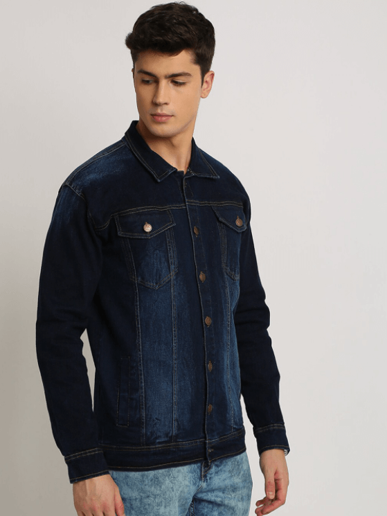 Mens Denim Jacket Dark Blue - Back View - AceCart