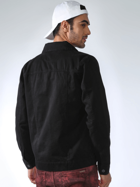 Mens Denim Jacket Black - Back View - AceCart