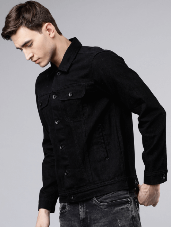 Mens Denim Jacket Black - Back View - AceCart