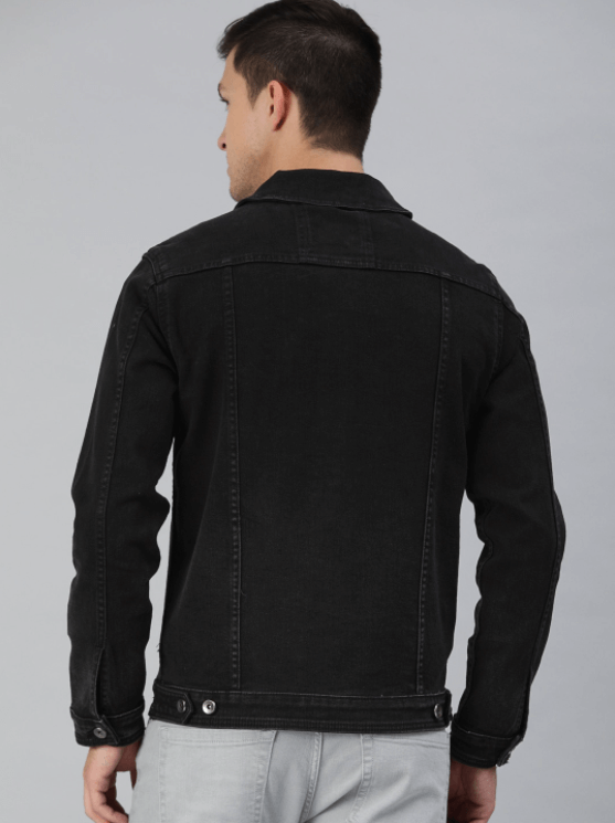 Mens Denim Jacket Black - Back View - AceCart