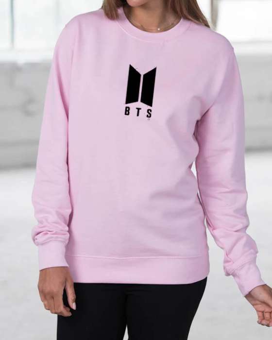 BTS Stylish Printed Pink Sweatshirt For Women - AceCart Warm Hooded Sweatshirt in Pink