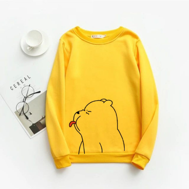 Yellow Panda Bare Bear Fleece Full Sleeves Sweatshirt For Women