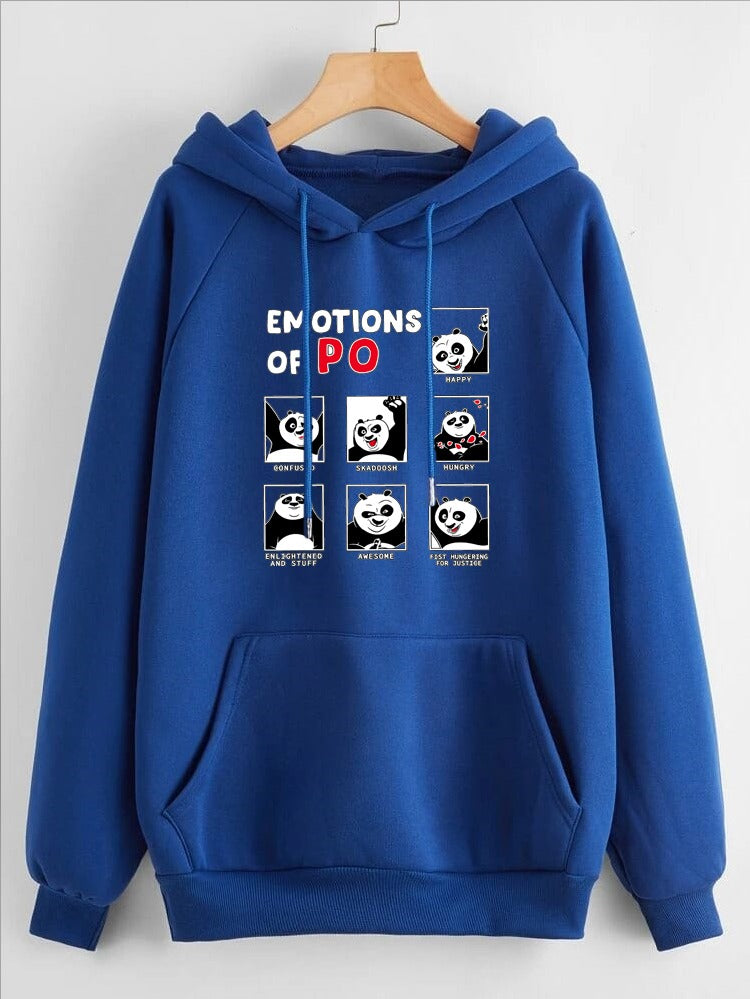 Emotions Of Panda Printed Fleece Full Sleeves Pull Over Hoodie For Women