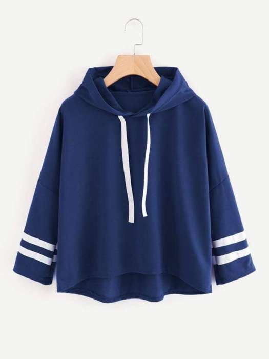 Stylish Crop Hoodie For Women - AceCart Warm Hooded Sweatshirt in Blue