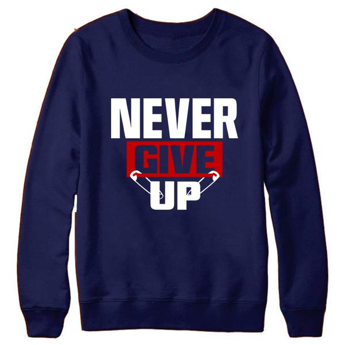 Blue Never Give Up Printed Sweatshirts for Winter for Men