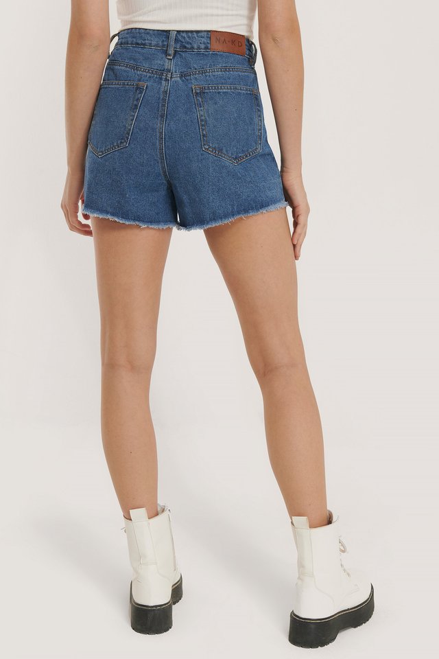 Short Denim Shorts Blue For Womens  - Back View - AceCart