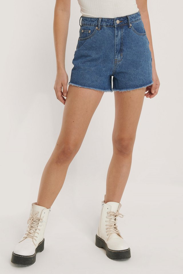 Short Denim Shorts Blue For Womens  - Left Side View - AceCart