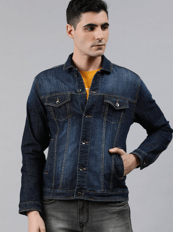 Mens Denim Jacket Dark Blue - Left View - AceCart