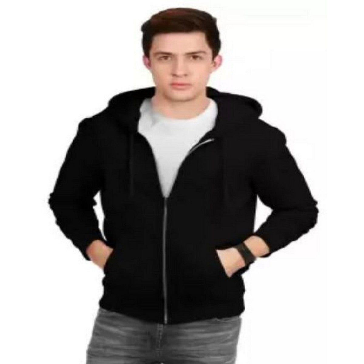 Black Plain Zipped Hooded Hoodie For Men and Womens Zipper