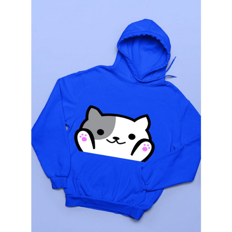 Cat Printed Fleece Full Sleeves Pull Over Hoodie For Women