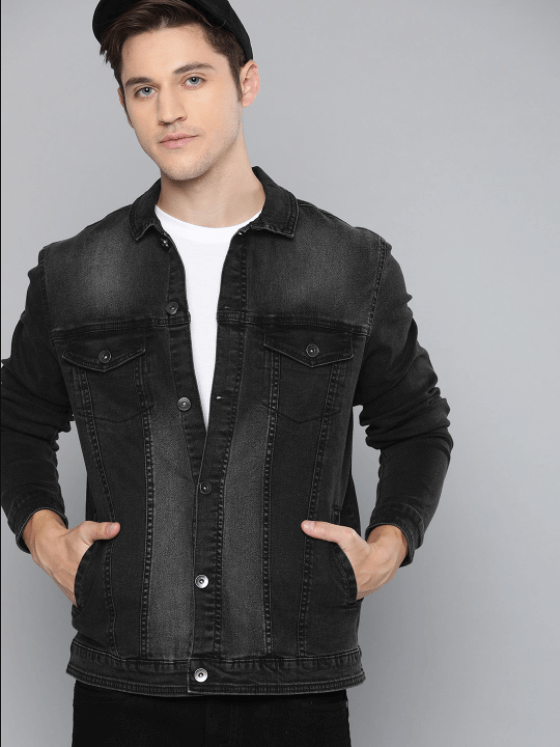 Mens Denim Jacket Black - Left View - AceCart