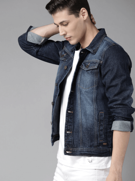 Mens Denim Jacket Dark Blue - Left View - AceCart