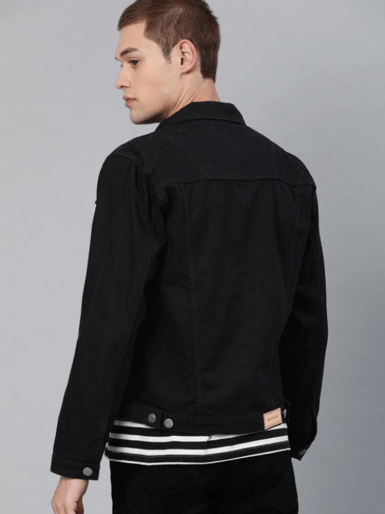 Mens Denim Jacket Black - Back View - AceCart