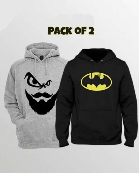 Pack of 2 hoodies Men Beard and Batman for womens both - AceCart Warm Hooded Sweatshirt in Grey