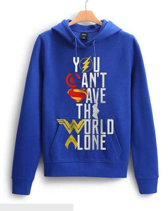 Blue you cant save the world alone hoodie for womens both - AceCart Warm Hooded Sweatshirt in Blue