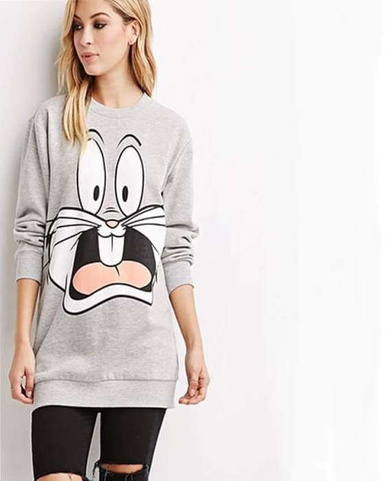 Grey Bunny Print Sweat Shirt for womens - AceCart Warm Hooded Sweatshirt in Grey