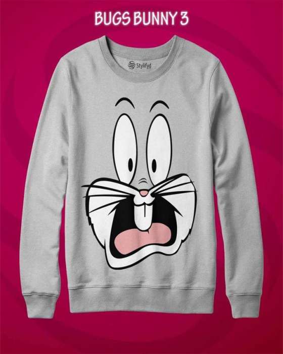 Grey Bugs BUnny Print Sweat Shirt for womens - AceCart Warm Hooded Sweatshirt in Grey