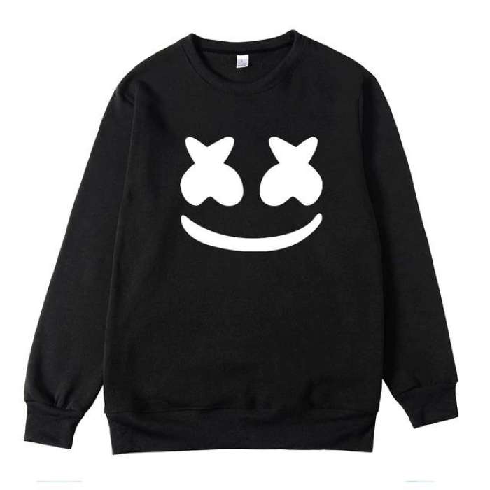 Marshmello 100% Fleece Round necked womens printed SWEATSHIRT - AceCart Warm Hooded Sweatshirt in Black