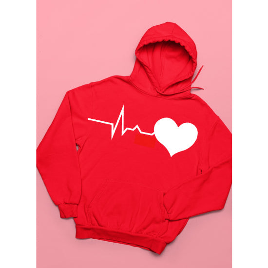 Heart Beat Printed Fleece Full Sleeves Pull Over Hoodie For Men And Women