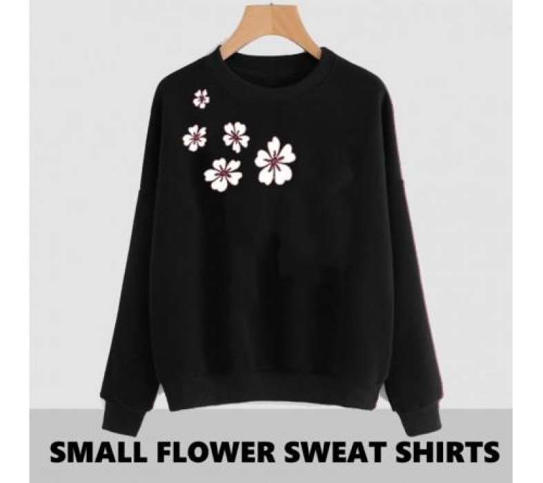 Black Side Flower Printed SweatShirt - AceCart Warm Hooded Sweatshirt in Black