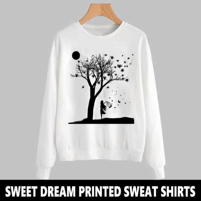 WHITE SWEET DREAM PRINTED SWEAT SHIRT - AceCart Warm Hooded Sweatshirt in White