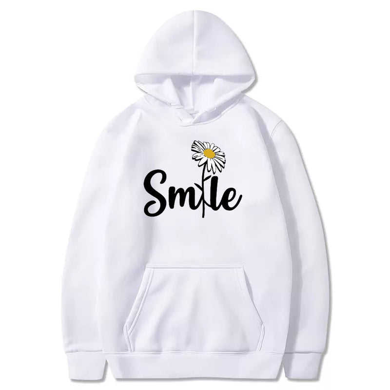 Smile Printed Fleece Full Sleeves Pull Over Hoodie For Women