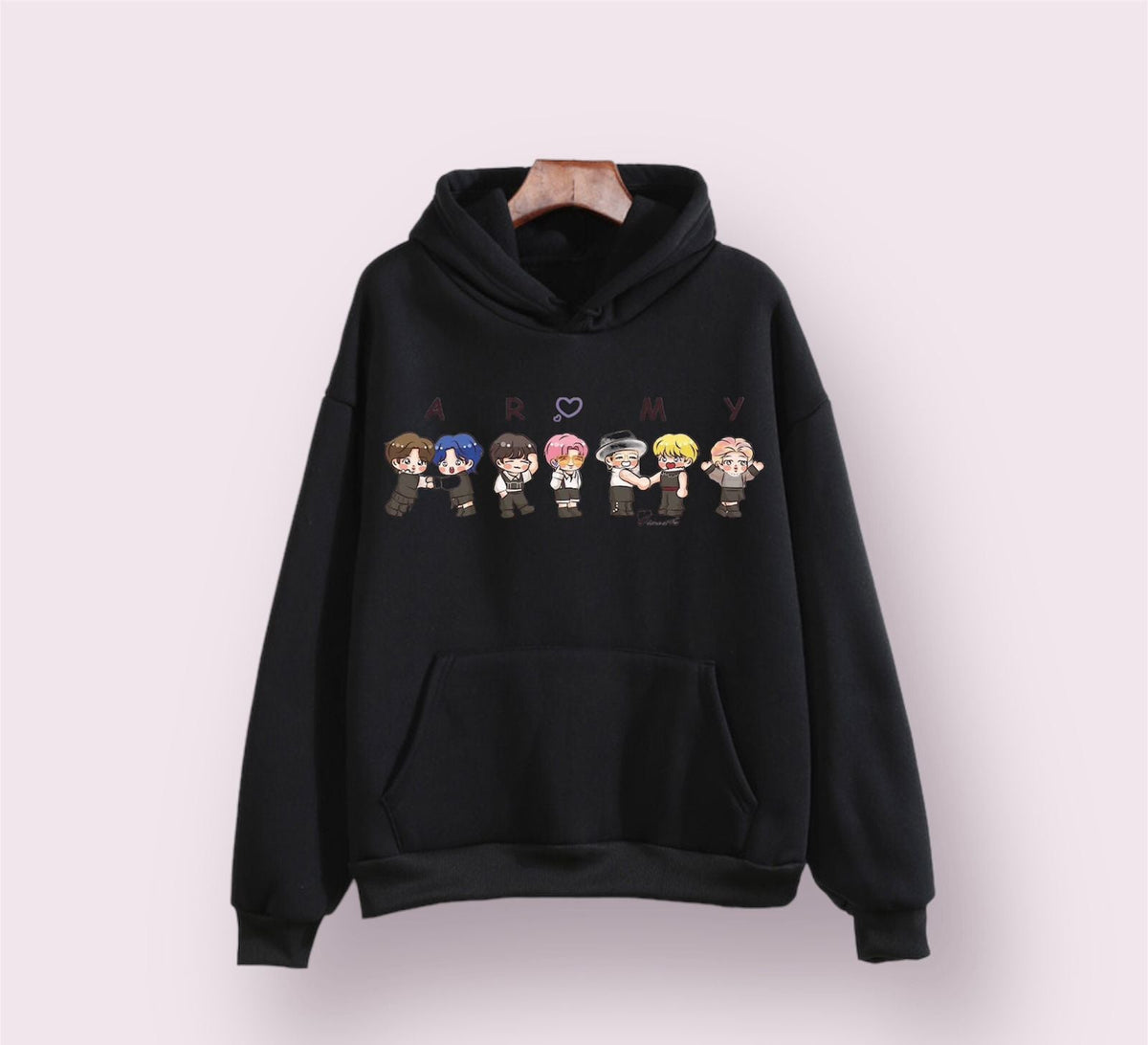 BTS Army Anime Fleece Full Sleeves Pull Over  Hoodie For Women