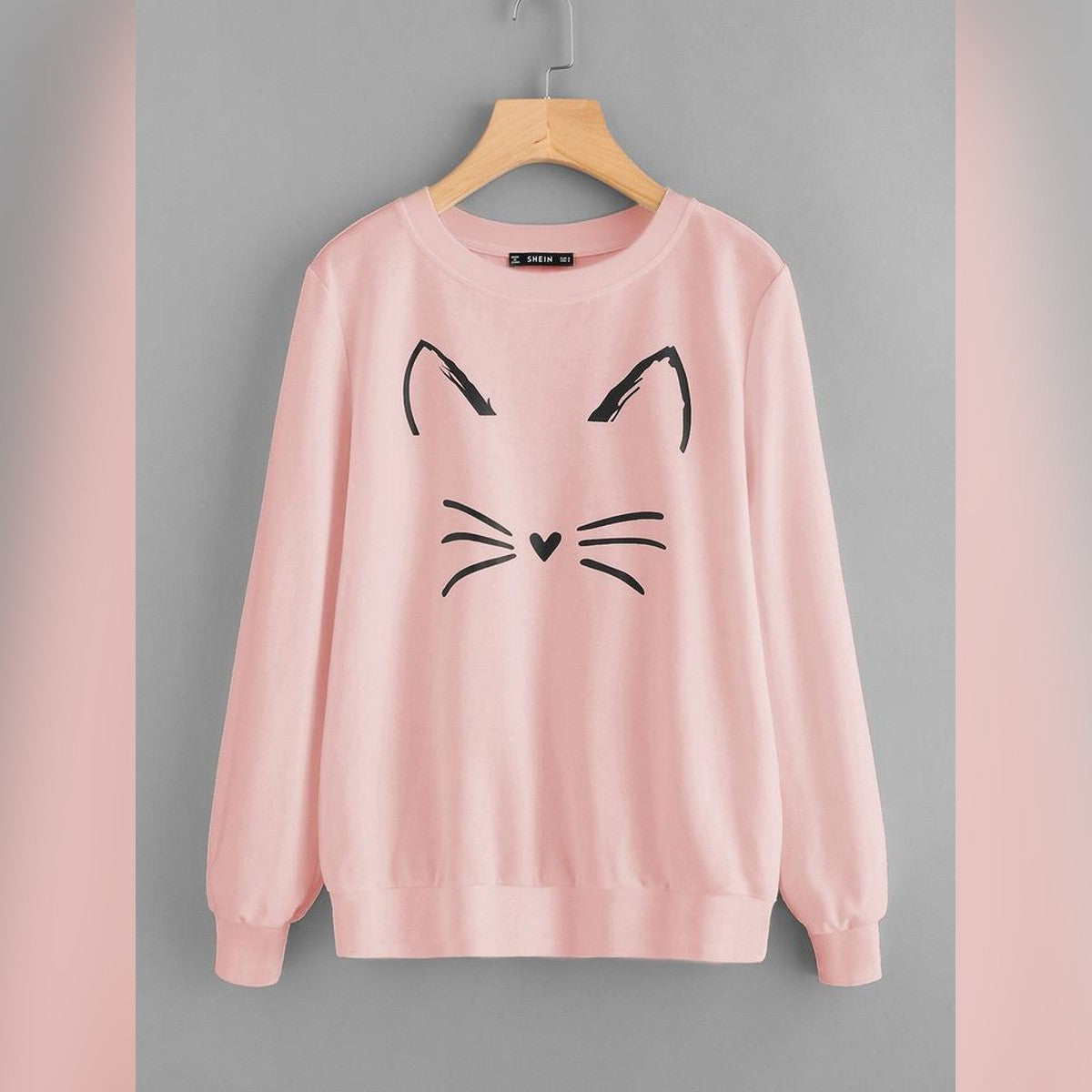 Cat  Printed Fleece Full Sleeves Pull Over Sweatshirt For Women