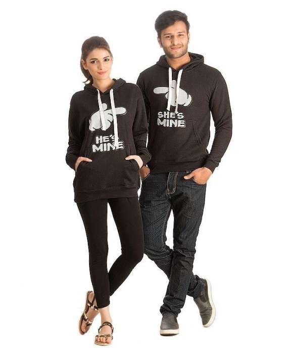 Pack of 2 couple printed hoodie for womens both - AceCart Warm Hooded Sweatshirt in Black