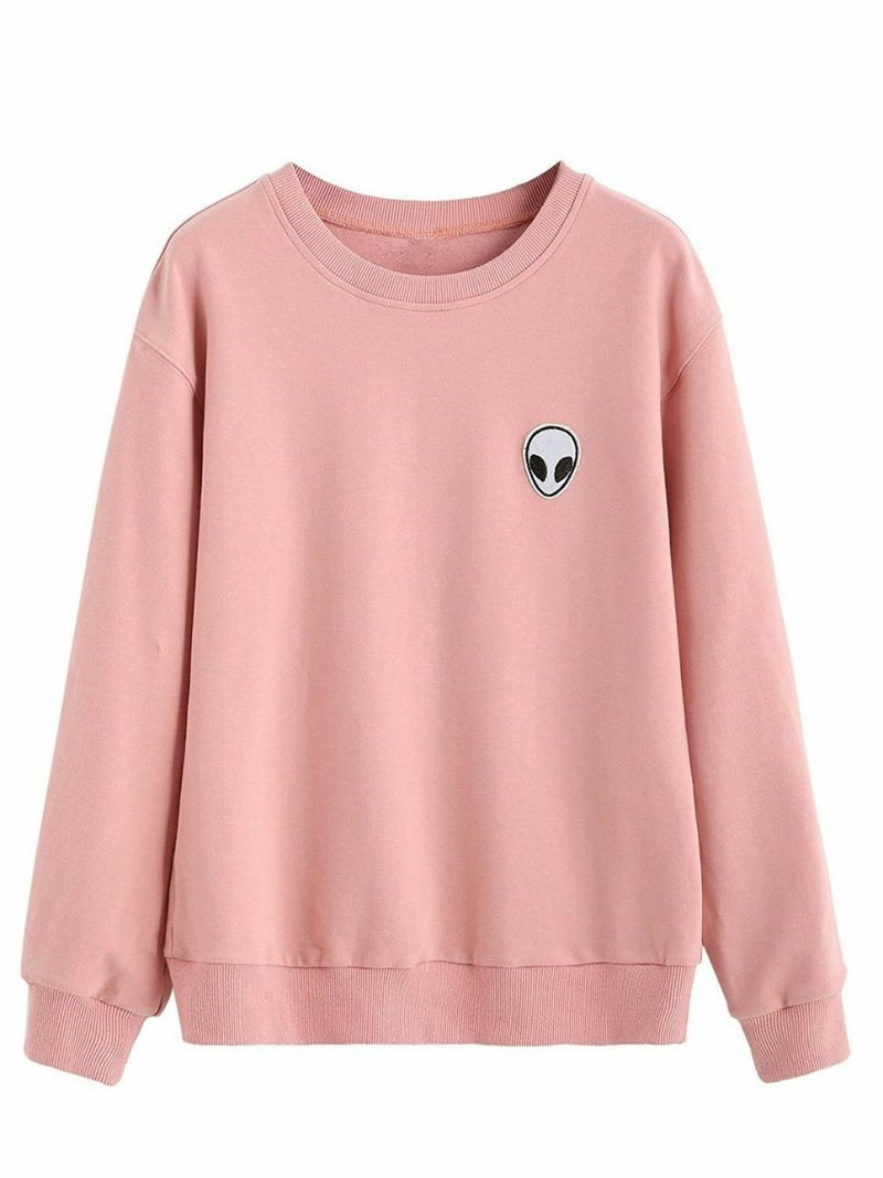 Pink Alien Fleece Full Sleeves Pull Over Sweatshirt For Women