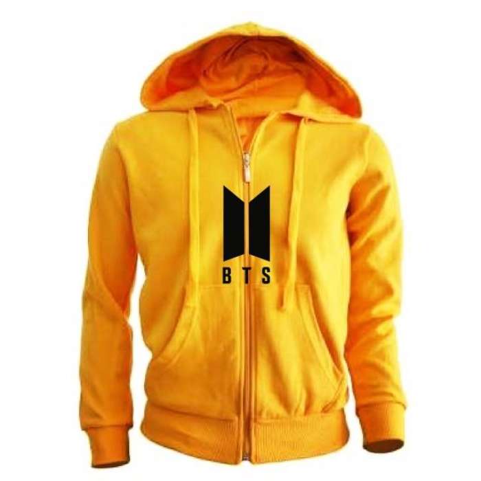 Yellow Fleece BTS Zipper Hoodies For Women 517 - AceCart Warm Hooded Sweatshirt in Yellow