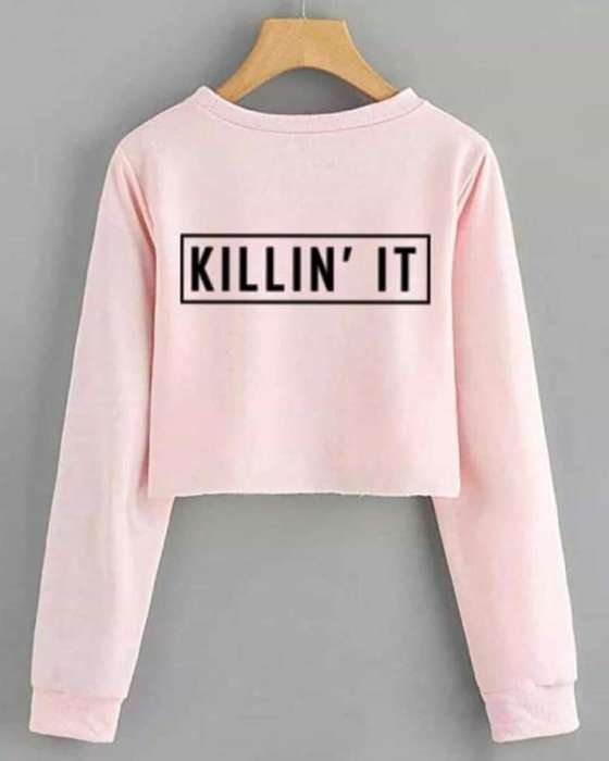 PINK KILLIN IT CROPPED SWEATSHIRT FOR womens - AceCart Warm Hooded Sweatshirt in Pink