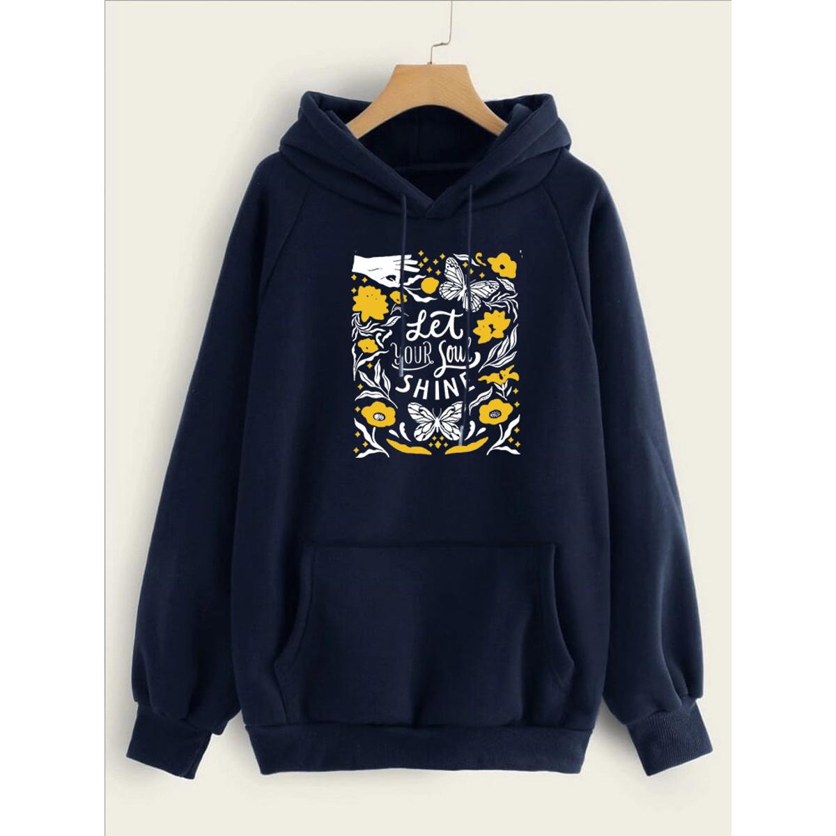 Let Your Soul Shine Printed Fleece Full Sleeves Pull Over Hoodie For Women