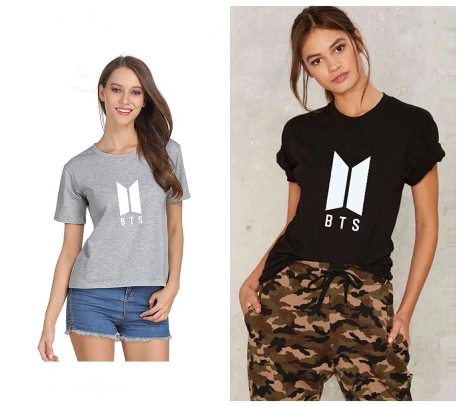 Pack of 2 - Heather Grey BTS and Black BTS Printed T-Shirts For Women - Front View - AceCart