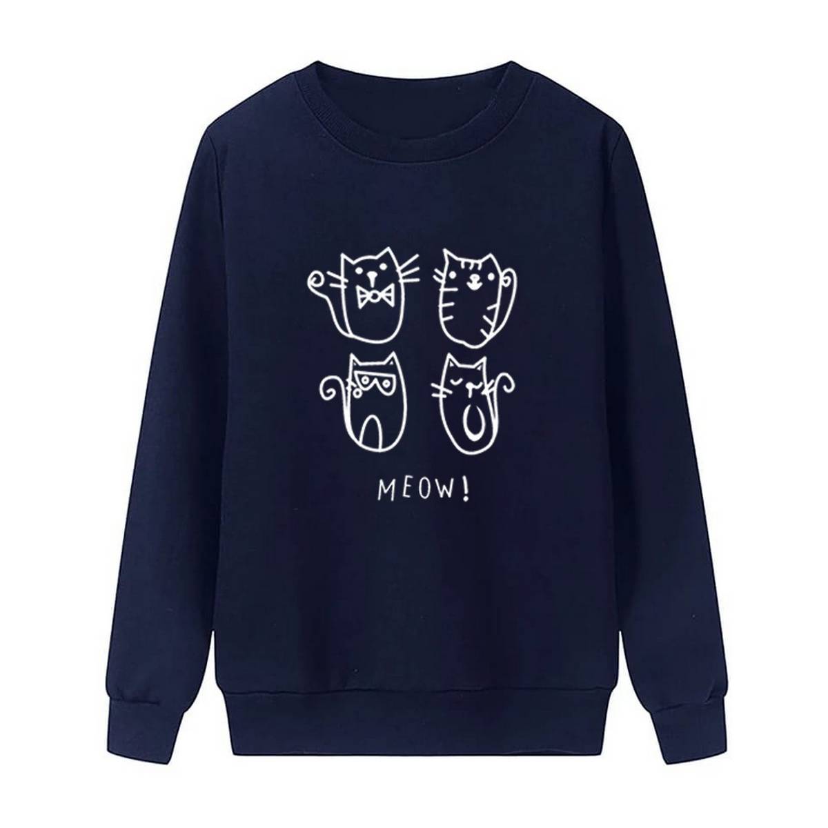 Meow Fleece Full Sleeves Pull Over Sweatshirt For Women