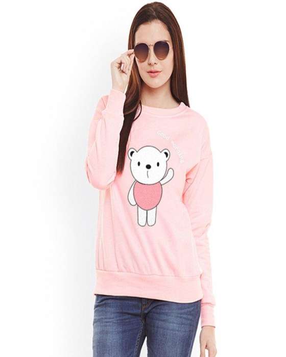 Pink Good Morning Panda Printed Sweat Shirt for Women - AceCart Warm Hooded Sweatshirt in Pink