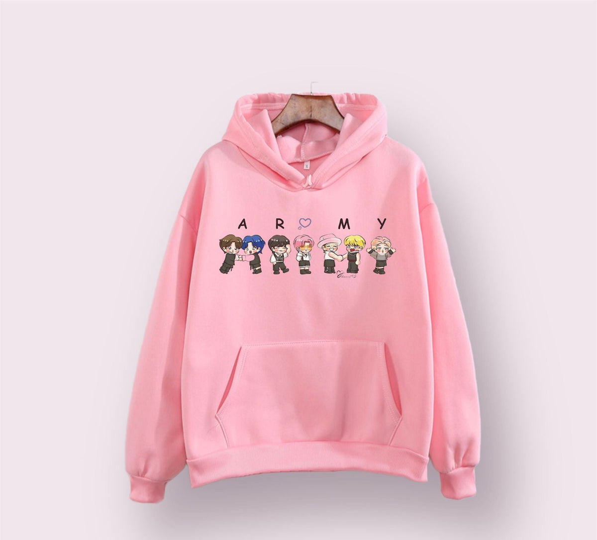 BTS Army Anime Fleece Full Sleeves Pull Over  Hoodie For Women