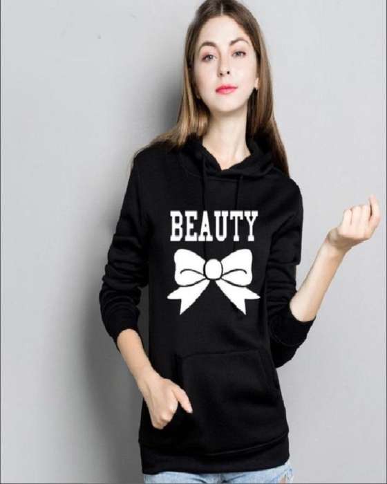 Black Womens Hoodie Beauty Hoody Fit Ladies Stylish Hoodie - AceCart Warm Hooded Sweatshirt in Black