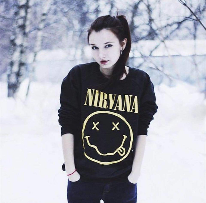 Black Nirvana Fleece Full Sleeves Pull Over Sweatshirt For Women