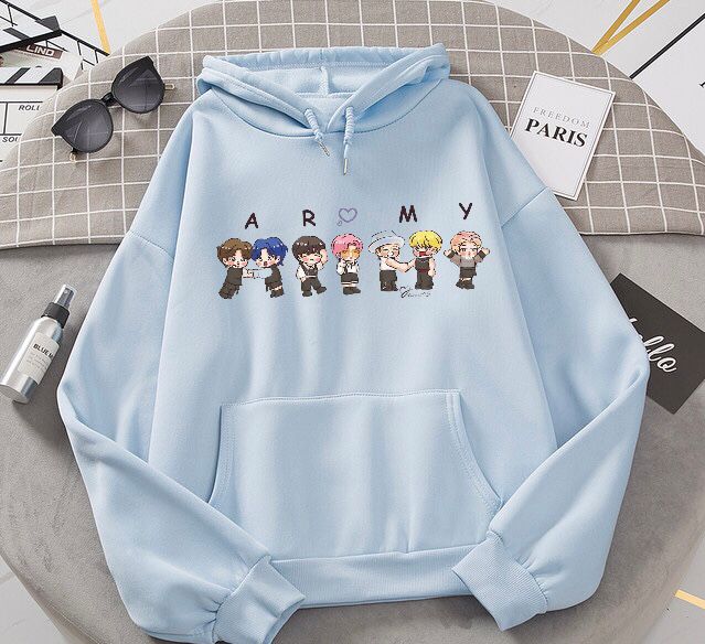 BTS Army Anime Fleece Full Sleeves Pull Over  Hoodie For Women