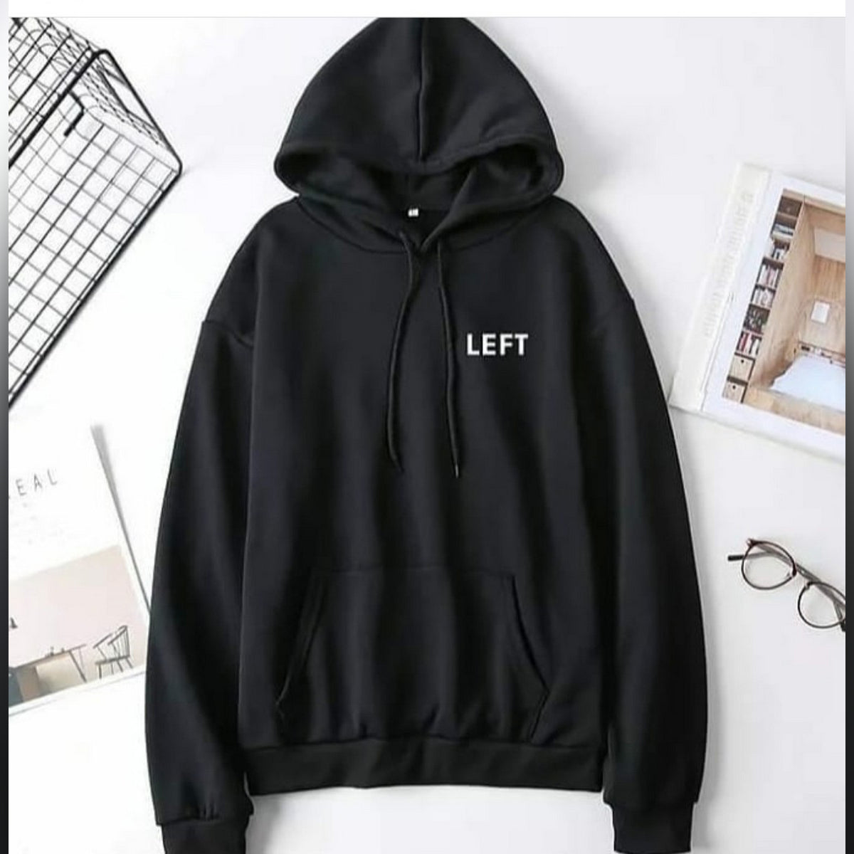 Black Left Fleece Full Sleeves Pull Over Hoodie For Women And Men