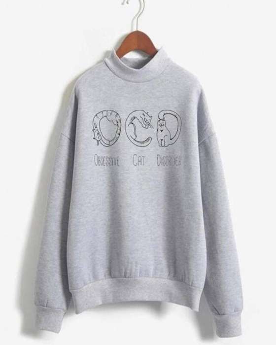 OCD Printed Sweat Shirt For womens - AceCart Warm Hooded Sweatshirt in Grey