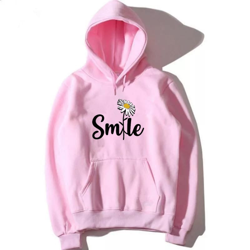 Smile Printed Fleece Full Sleeves Pull Over Hoodie For Women