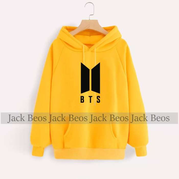 BTS Yellow Hoodie Pocket Drawstring Hooded Casual Pullover 65 - AceCart Warm Hooded Sweatshirt in Yellow