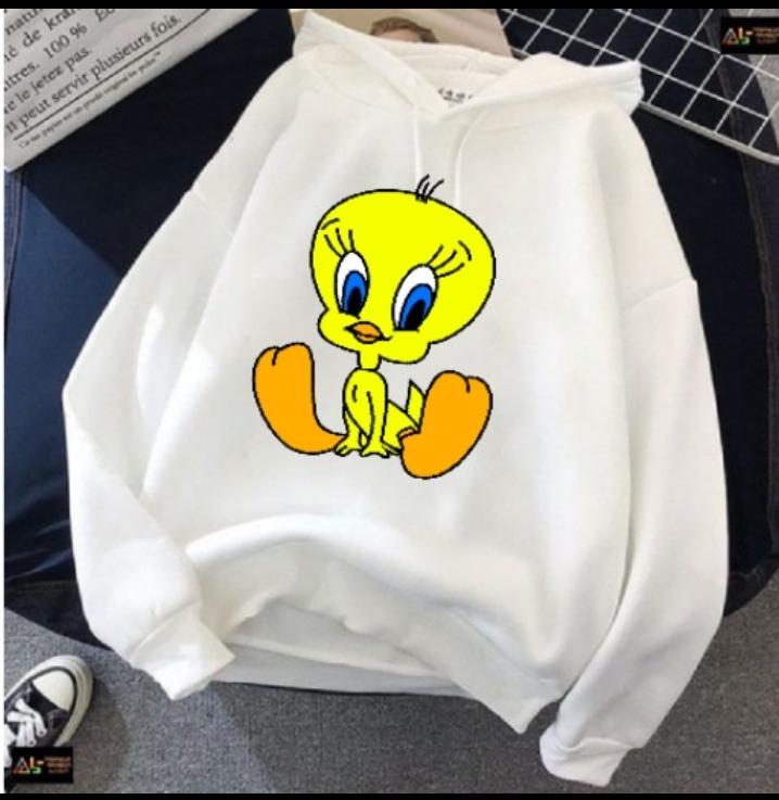 Tweety Printed Fleece Full Sleeves Pull Over Hoodie For Women