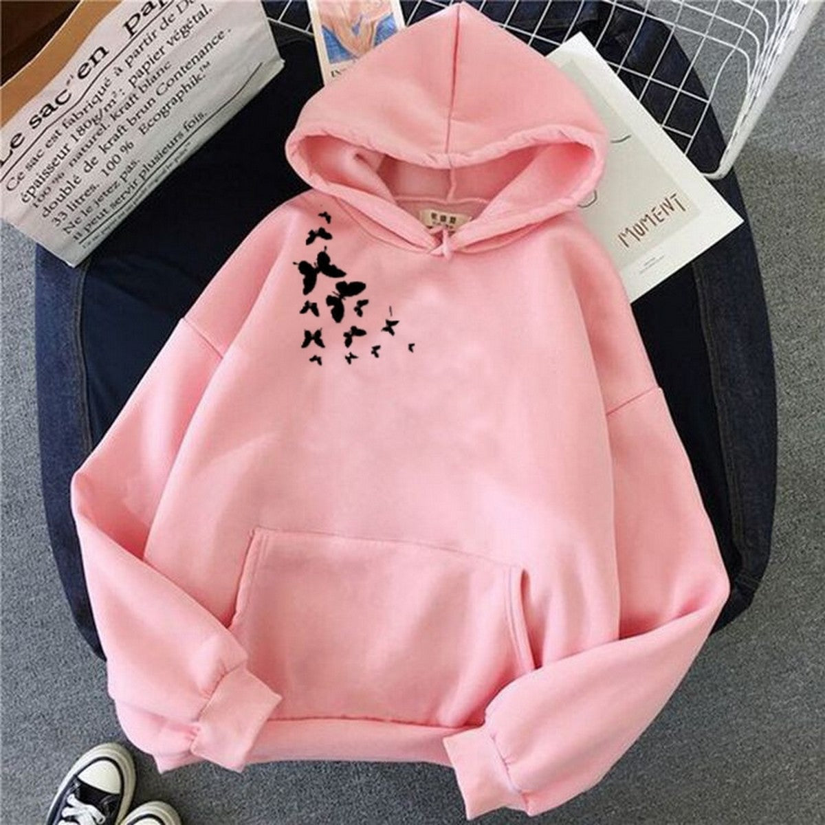 Butterfly Fleece Full Sleeves Pull Over Hoodie For Women