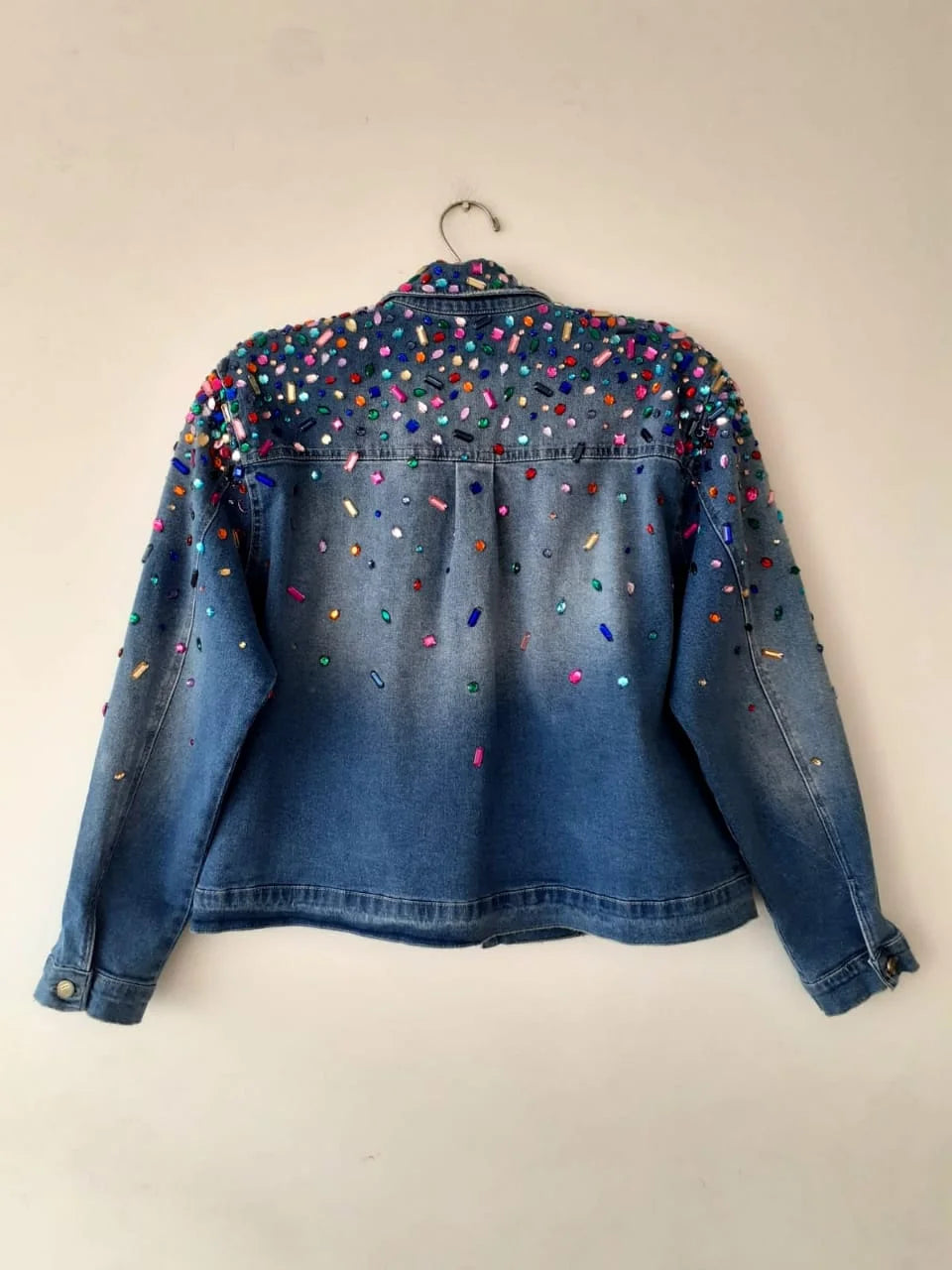 Women's Crystals Denim Jacket Back View - Ace Cart