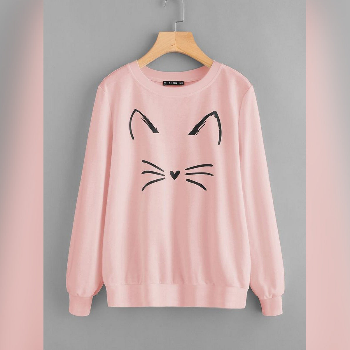 Cat  Printed Fleece Full Sleeves Pull Over Sweatshirt For Women