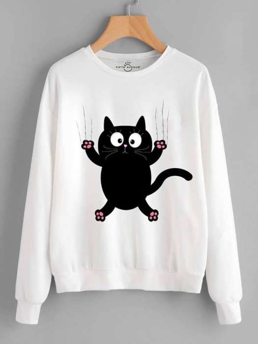 white cute cat sweatshirt for women 898 - AceCart Warm Hooded Sweatshirt in White